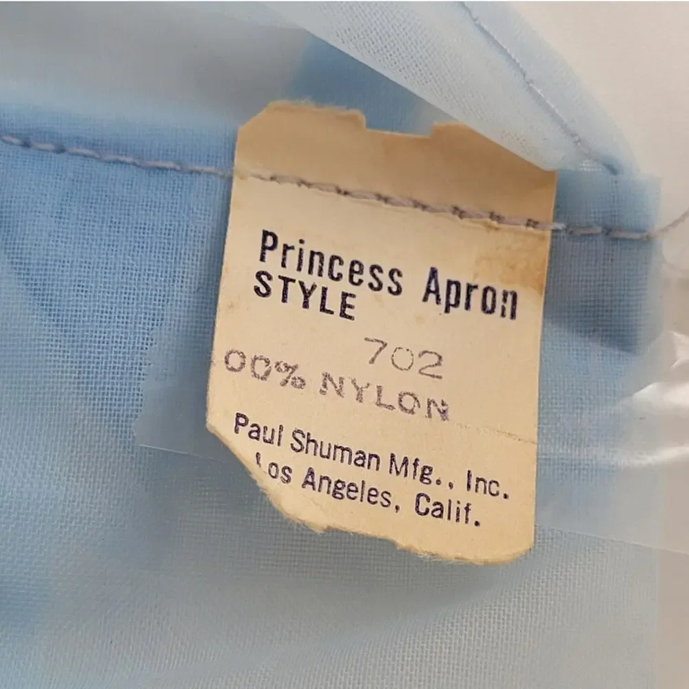 Vintage 1950s Blue Sheer Applique Half‎ Hostess Apron Cottage Coquette Gift